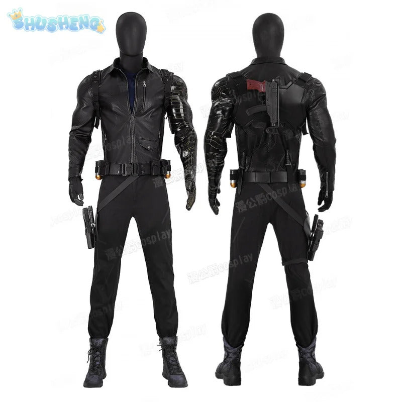 Thunderbolts Bucky Barnes Cosplay Winter Soldier Costume Halloween Men's Fantasy Uniform Coat Props Shoes Accessories Net Set
