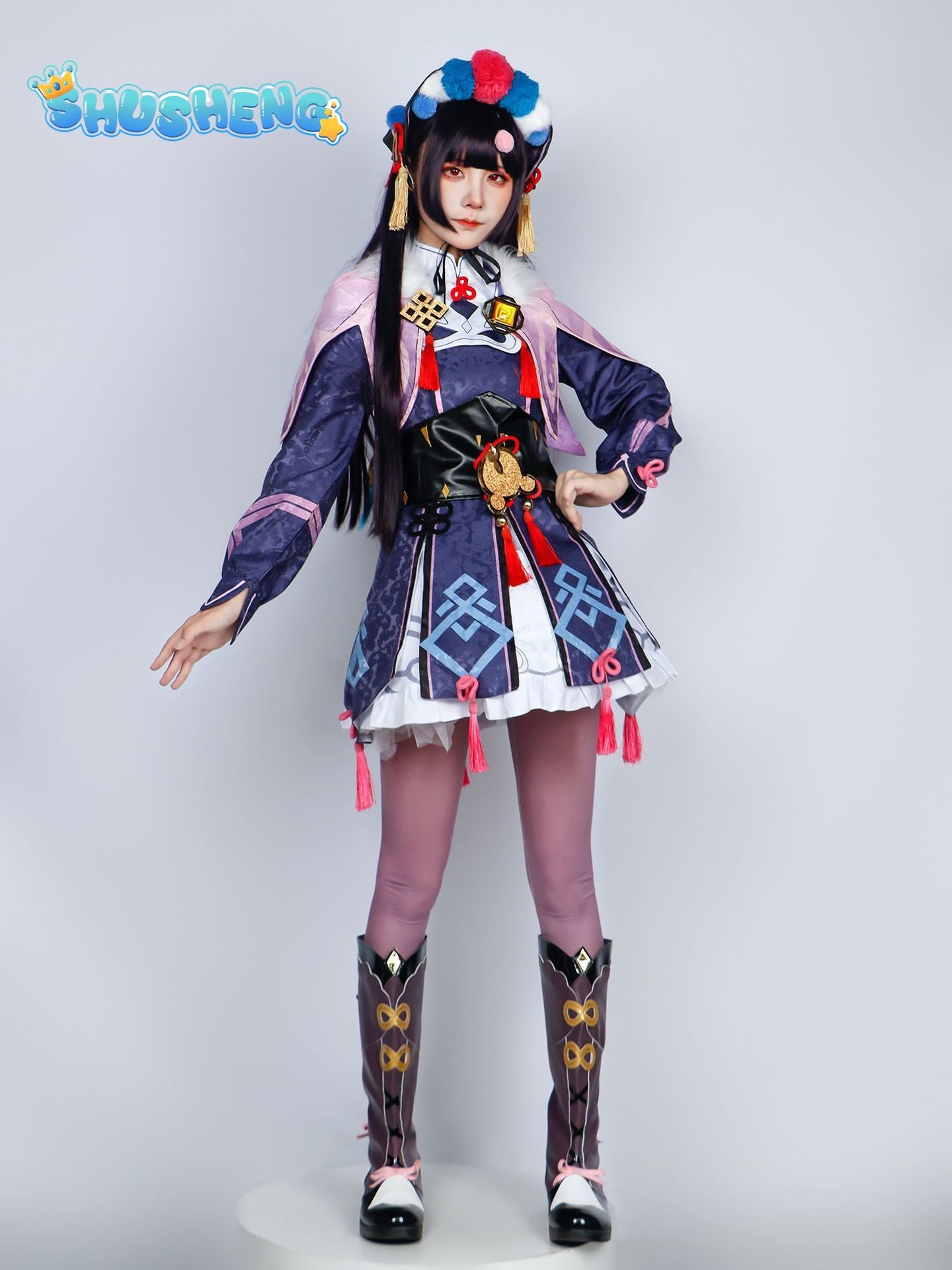 Anime Genshin Impact Yun Jin Cosplay Costume Full Set Cosplay Uniform Lolita Dress with Hat Wig Halloween Accessory Costumes