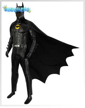 Michael Keaton Superhero Bat Bruce Wayne Cosplay Costume Hero Armor Outfit With Cowl Black Leather Jumpsuit Boots Halloween Suit