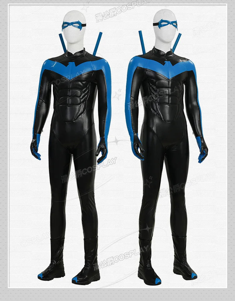 Shusheng-R Nightwing Dick Grayson Cosplay Costume 3D Jumpsuit Catsuit Zentai Man Halloween Party Bodysuit Shoes