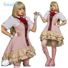 Game Tekken 8 Lili Cosplay Emilie De Rochefort Costume Wig skirt glove accessories Halloween party cute and sweet pink dress set