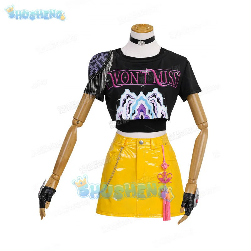 Anime KPop Demon Hunters Mira Cosplay Costume Black Gold Stage Outfit Huntrix Uniform Halloween Party Women Girls Carnival