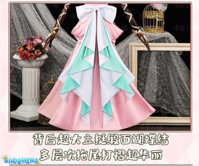 Miccostumes Women's Halloween C.C. Cosplay Costume Pink Dress Set with Head Flower Socks