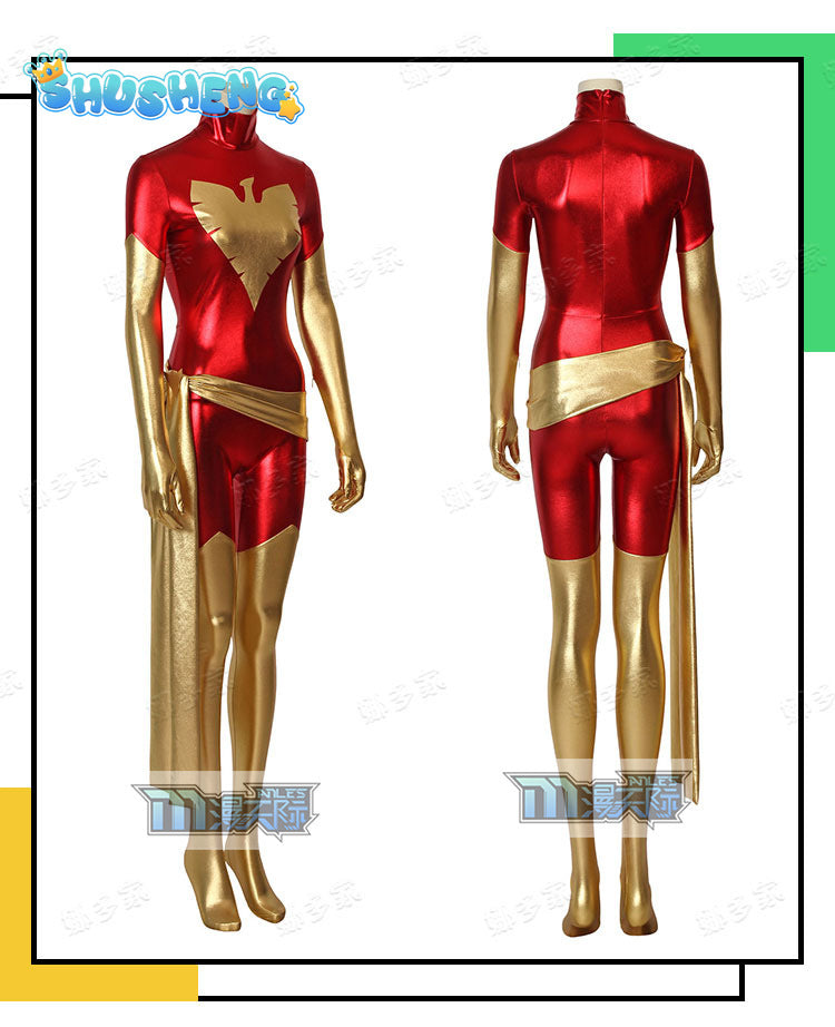 New X-men red dark Phoenix Costume Shiny metallic full body Superhero Jean Grey Costume halloween Cosplay Costume free shipping