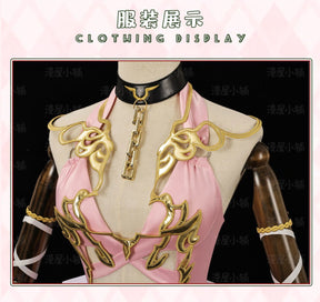 Miccostumes Women's Halloween C.C. Cosplay Costume Pink Dress Set with Head Flower Socks