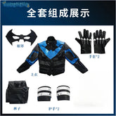 Gotham Knights Nightwing Robin Cosplay Costume Halloween Superhero combats Jumpsuit Faux Leather Black Armour Men Outfit Set