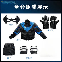 Gotham Knights Nightwing Robin Cosplay Costume Halloween Superhero combats Jumpsuit Faux Leather Black Armour Men Outfit Set