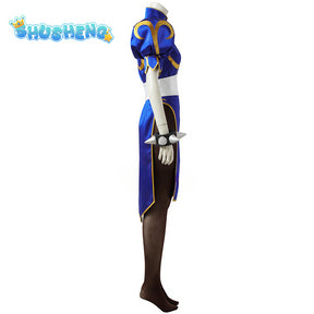 Chun Li Games eet Fighter V Cosplay Costumes Blue Cheongsam Dress Women Sexy Suit Halloween Carnival Clothing