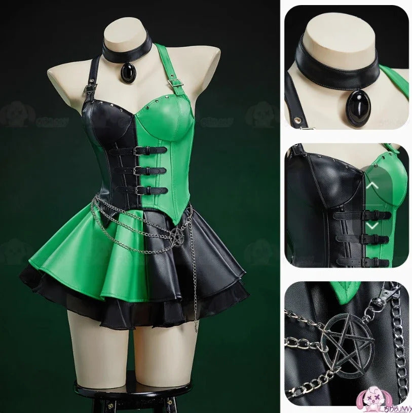 Shego Cosplay Kim Anime Costume Possible Leather top skirt necklace prop set Halloween women's sexy fantasy Shego uniform