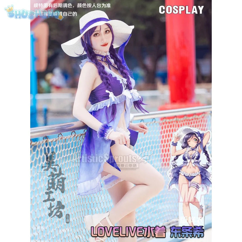 Anime Nozomi Tojo LoveLive! School idol project Cosplay Costume Women's Halloween sexy swimsuit dress necklace hat accessory set