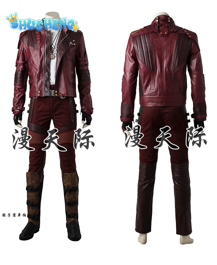 Star-Lord Costume Cosplay Movie Star-Lord Red Leather Jacket Pants Set Halloween Costume Man