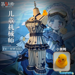 Game Identity V Tracy Reznik Mechanic Re-Swim Cosplay Costume Blue Stripe Swimsuit Glasses Hat Woman Sexy Lovely Carnival Lolita