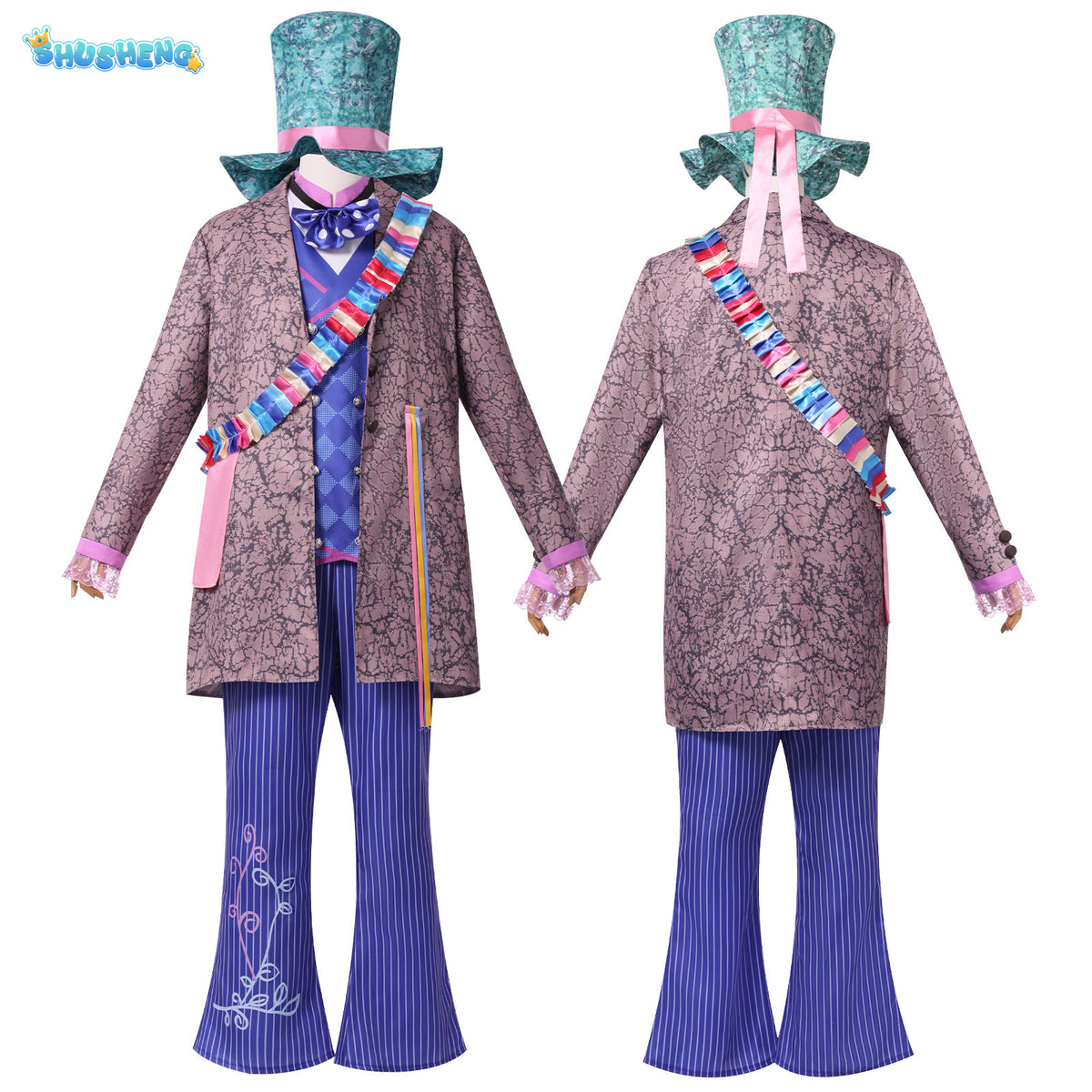 Alice in Wonderland cosplay hat man costume, Mad Hatter movie character play dress-up suit