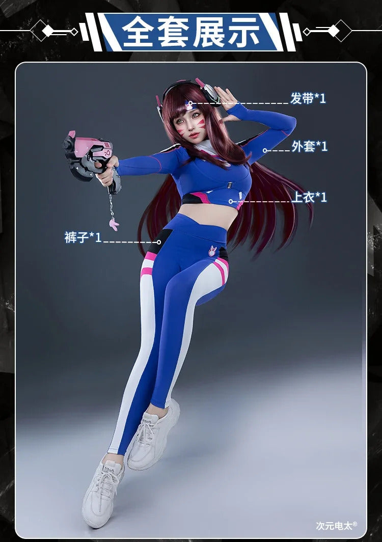 D.Va Overwatch OW Cosplay Costume Halloween party casual tight yoga suit top pants jacket set men women sports D.Va uniform