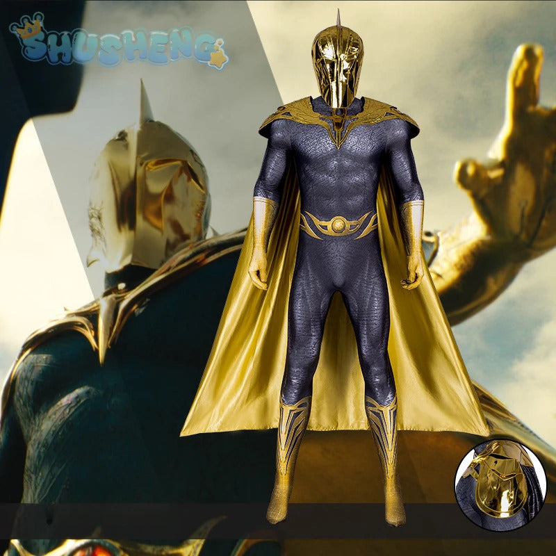Movie Black Adam Cosplay Teth-Adam Costume Doctor Cos Fate Jumpsuit Headwear Cloak Halloween Party Men Combat Uniform Set