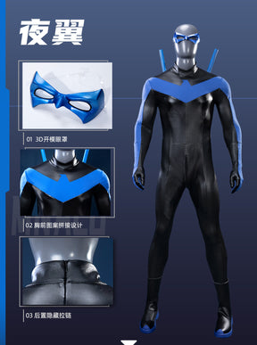 Shusheng-R Anime Nightwing Dick Grayson Cosplay Costume 3D Jumpsuit Halloween Suits Clothes Anime Outfits Men Uniform