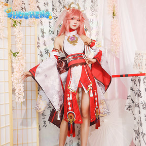 Genshin Impact Yae Miko Cosplay Costume Uniform Wig Cosplay Anime Chinese Style Halloween Costumes for Women Game