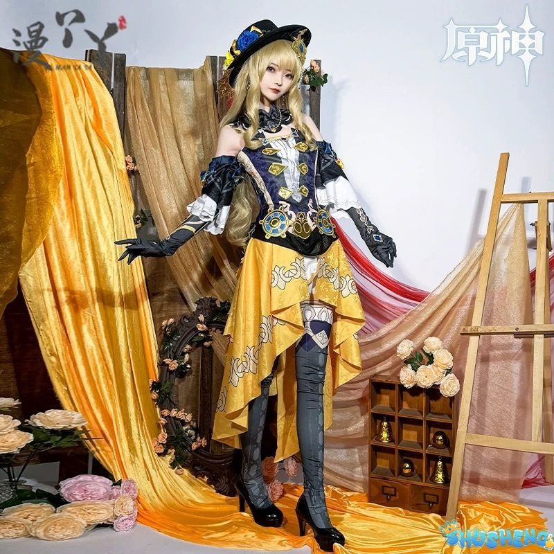 Genshin Impact Navia Cosplay Costumes Navia Caspar Wig Sunglasses Full Set High-end Fancy Dress Women Clothes
