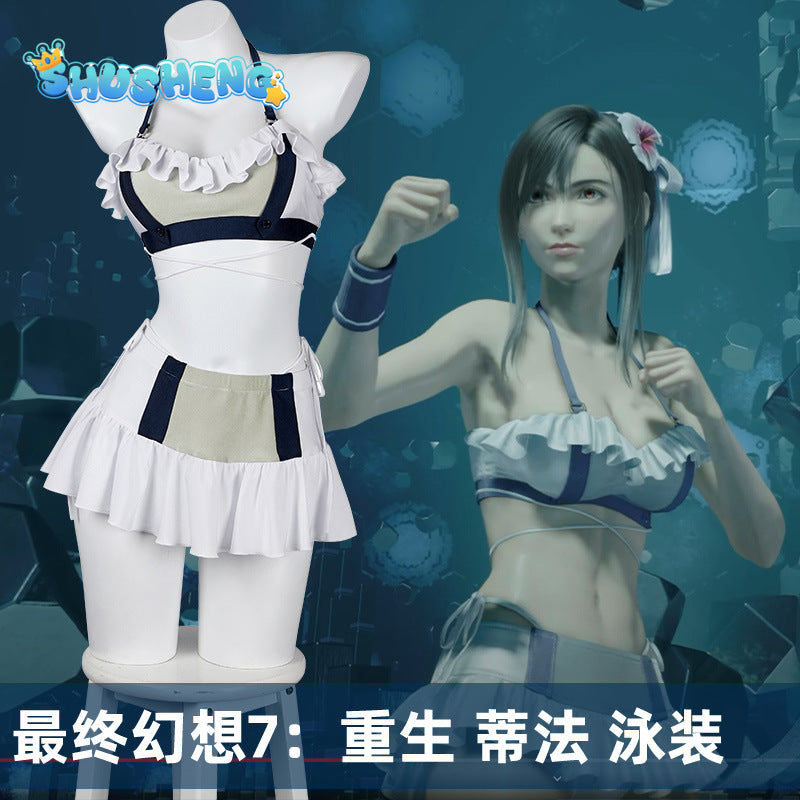 Final Fantasy VII Tifa Lockhart Cosplay Swimsuit Costume Top Skirts Women Gilrs Disguise Roleplaying Halloween Carnival Party Suit