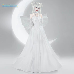 Sailor Tsukino Usagi Moon Cosplay Costume White Moon Dress Wings Bow Sleeves Set Wig For Christmas Halloween Game Party