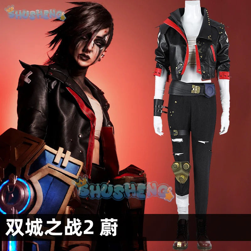 Arcang2 lol VI cosplay costume leather coat men women uniform suit Halloween party Carnival role play outfits Shusheng