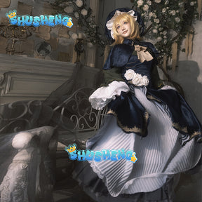 Evening Moon Watching Dress Rin Cosplay Costume Halloween Kagamine Outfits Women Gorgeous Large Hem Dress Hat