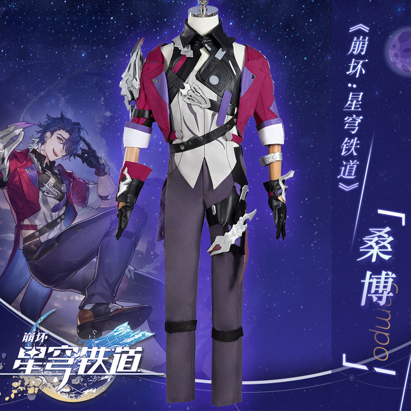 Sampo Koski Cosplay Costume Wig Honkai Star Rail Armor Earrings Red Coat Pants Gloves Hair Mercenary Underworld Astral Express