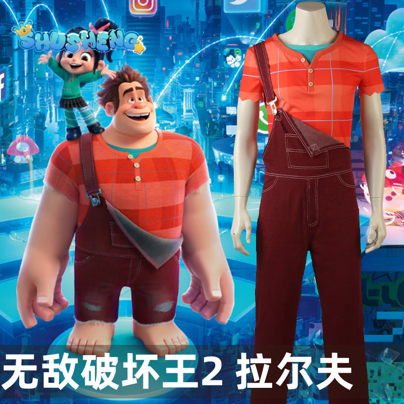 Anime Wreck-It Ralph 2 Cosplay Costume Rompers T-shirt Jumpsuit Men Halloween Party Cosplay Ralph Outfits