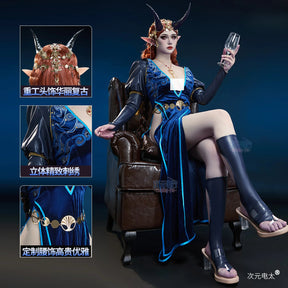 Baldur's Gate 3 Mizora Cambion Cospaly Costume Deep blue sexy woman long dress necklace waist chain socks headwear Halloween set