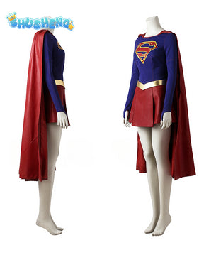 Supergirl Cosplay Outfit Superhero Kara Zor-El Danvers Halloween Costumes Jumpsuit Skirt  Girl Comic Con Suit