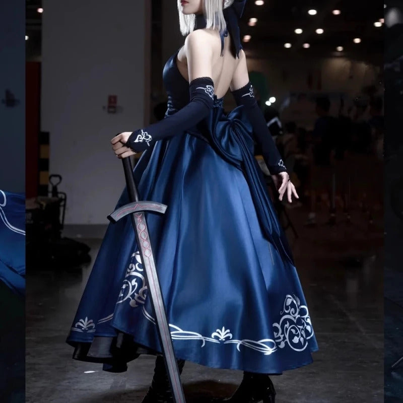 Alter Cosplay FGO Altria Pendragon Cosplay Costume Anime Women Blue Skirt Uniform Role Play Clothing Halloween Costumes Stock