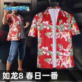 Game Like a Dragon Cosplay Infinite Wealth Ichiban Kasuga Hawaii Costume Men's Seaside Vacation Shirt Floral Short Sleeve Top