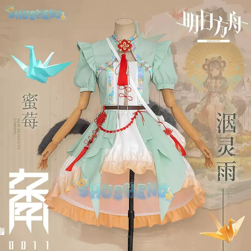 Honeyberry Cosplay Costume Game Arknights Dress Tail Headband Uniform Saturated Within Rain Socks Dress Support Halloween