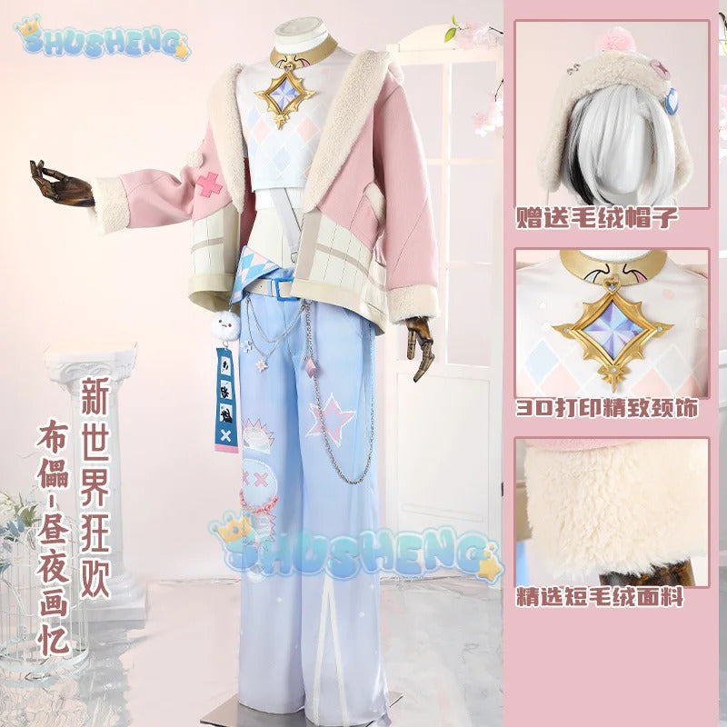 Game Nu:Carnival Blade Cosplay Costume Uniform Halloween Carnival Party Christmas Play Role Pink Coat Pants Hat Full Set for Men