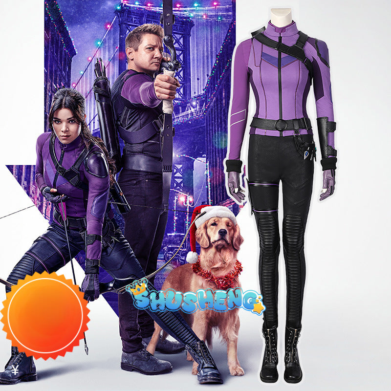 Female Hawkeye Kate Bishop Cosplay Costume with Quiver Hawkeye Super Powered Hero Outfit for Halloweewn Carnival Party