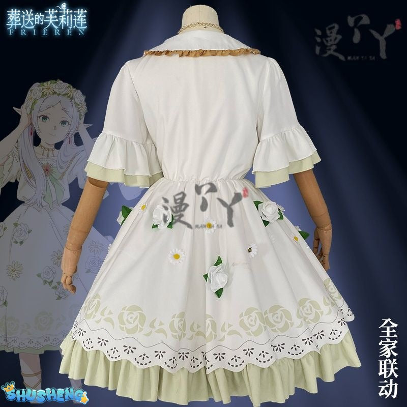 Anime Frieren: Beyond Journey's End Cosplay Costume White Flower Skirt Princess Dress Woman Sexy Masked Ball Party Suit