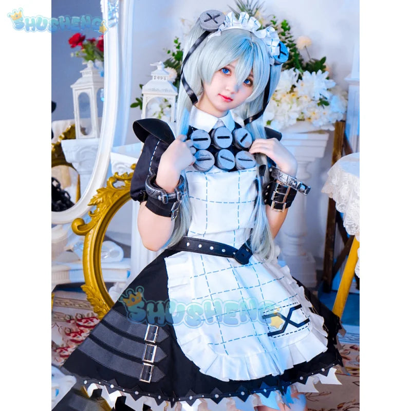 Corin Wickes Cosplay Costume Wig Bag Game Zenless Zone Zero Dress Gothic Maid Skirt Green Double Ponytail Hair Chain Apron Socks