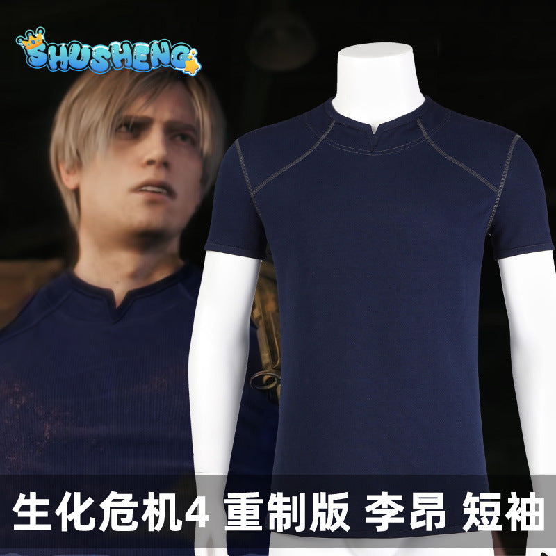 Resident 4 Leon S Kennedy Evil Cosplay Costume Grey T Shirt Leon Death Island T-Shirt Casual Streetshirt for Man Halloween Suit