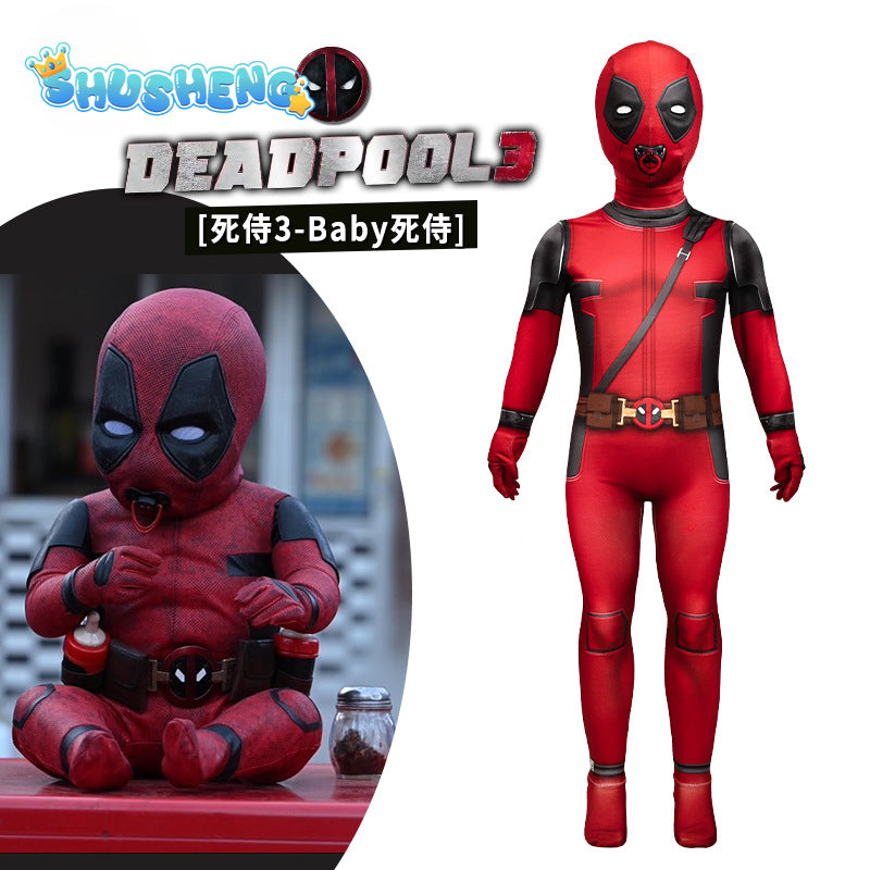 Children Superhero Deadpool Costume Halloween Cosplay Jumpsuit Boys Fantasy Movie Character Mask Holiday SetParty Game