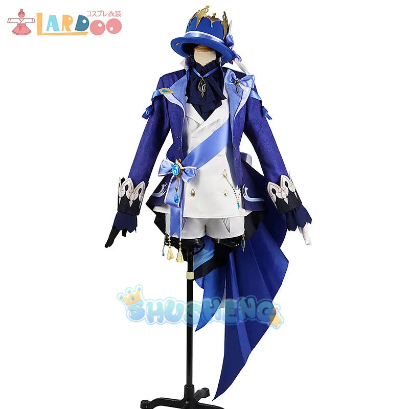 Anime Game Genshin Impact Focalors Cosplay Hat Wig Hair Full Set Outfit Carnival Women's Outfit Dress Halloween Costume