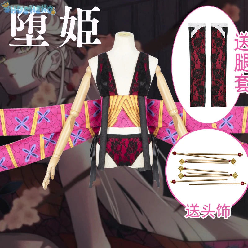 Daki cosplay costume hair pins tattoo wig anime cosplay upper moon 6 sexy kimono dress party Daki outfit Women