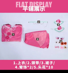 Flora Chongqing 2025 Cosplay Costume Halloween Party New Pink Dress Necklace Prop Set Men Women Fashion Flora Uniform
