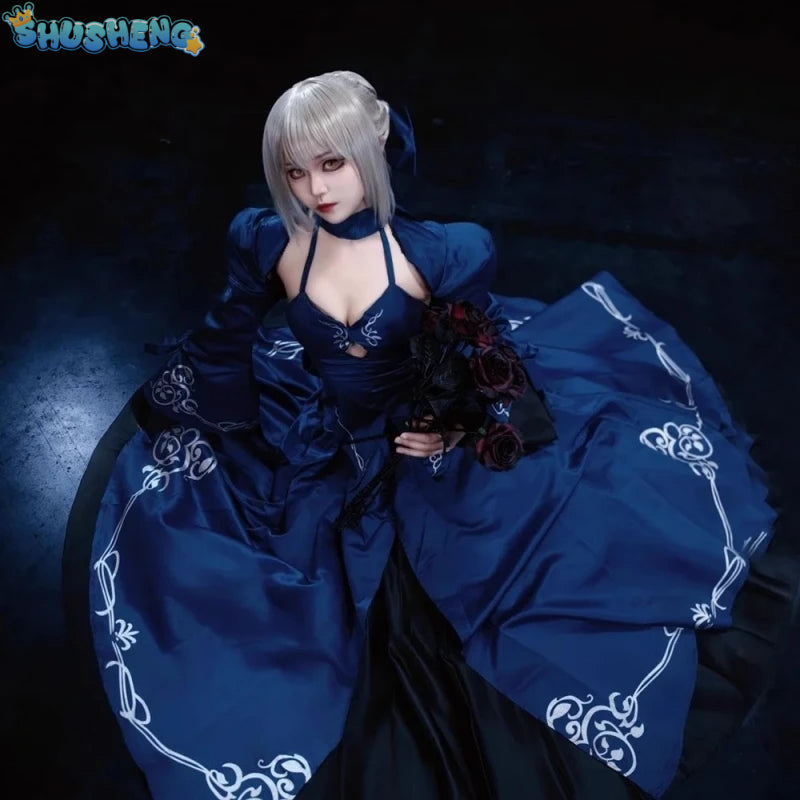 Alter Cosplay FGO Altria Pendragon Cosplay Costume Anime Women Blue Skirt Uniform Role Play Clothing Halloween Costumes Stock