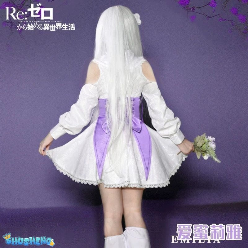 Anime Re:Zero Emilia Cosplay Costume Wigs Suit Coser Halloween Party Role Play Outfit Dress