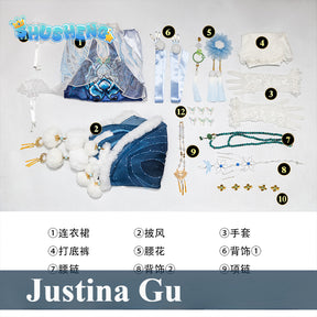 Naraka Bladepoint Justina Gu Cosplay Costume for Women Girls Men Adult Anime Outfit Halloween Party Role Play New Arrival