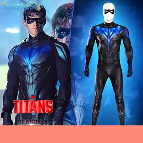 Superhero Nightwing Men Cosplay Zentai Bodysuit Dick Grayson Jumpsuit Costume Halloween Party Cosplay Catsuit Spandex