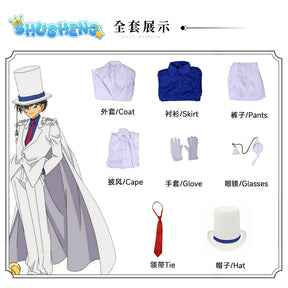 Anime Magic Kaito Uniform Cosplay Kuroba Kaito Kiddo Halloween Carnival Party Dressing For Men Wig Props Hat Glasses Roleplay