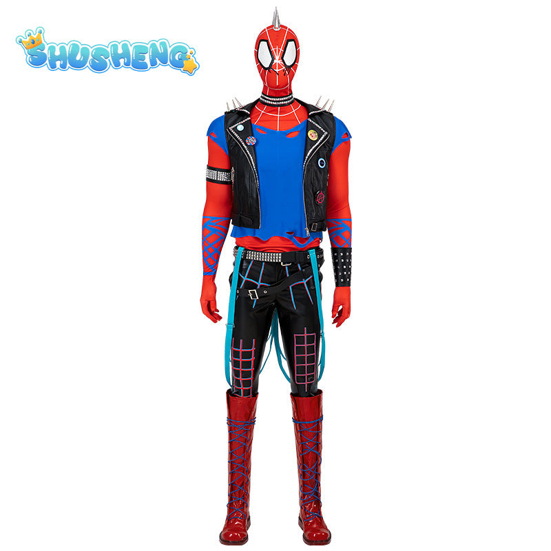 Spider Punk Men Cosplay Costume Hobie Brown Across The Spider-verse Superhero Jumpsuit Halloween Comic-con Props Bodysuit Gifts