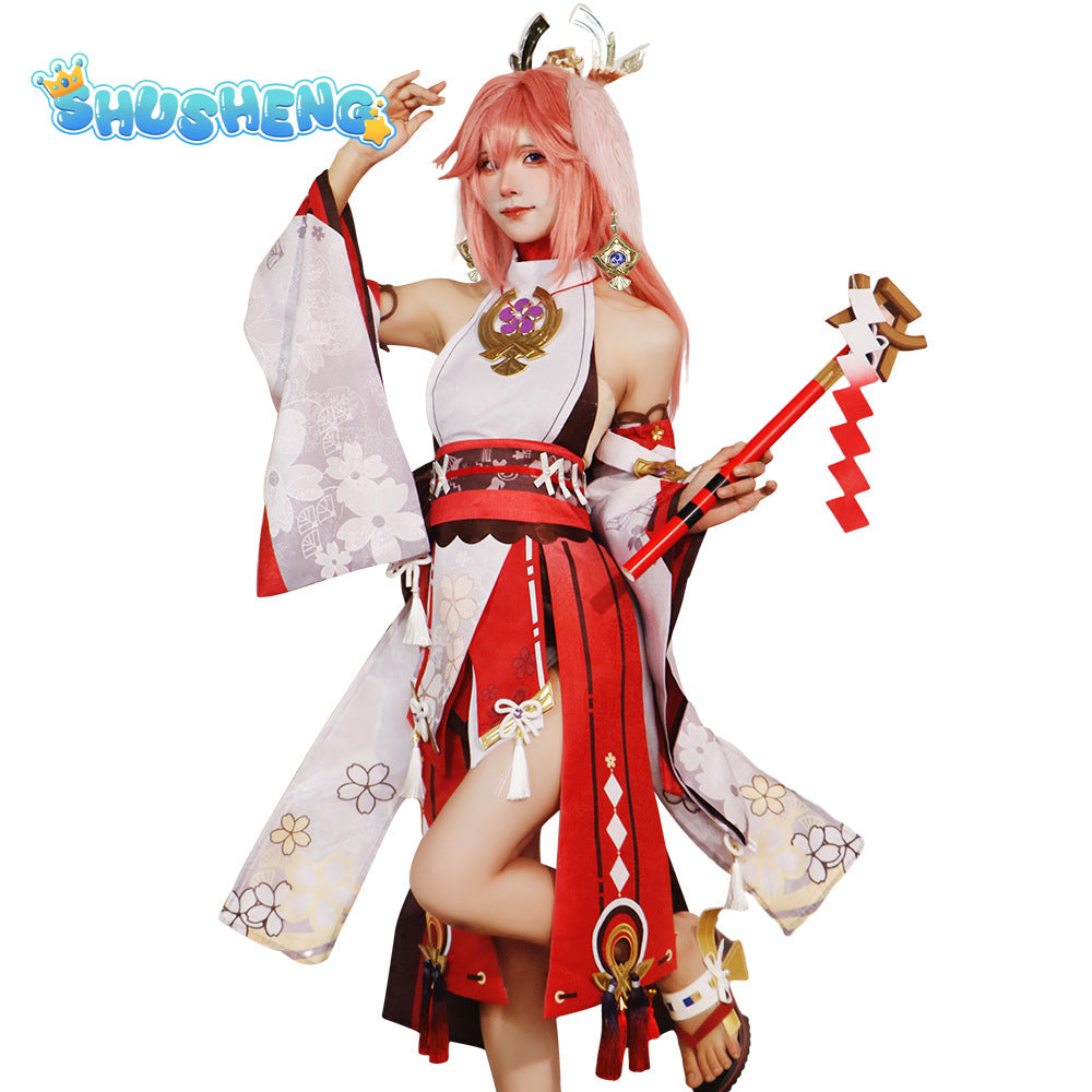 Genshin Impact Yae Miko Cosplay Costume Uniform Wig Cosplay Anime Chinese Style Halloween Costumes for Women Game