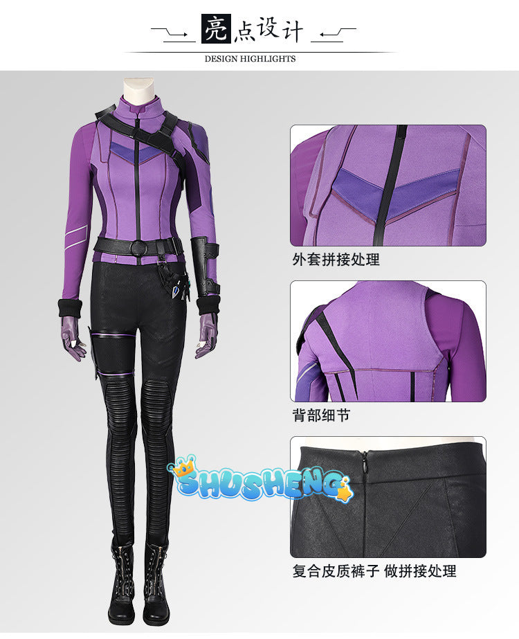 Female Hawkeye Kate Bishop Cosplay Costume with Quiver Hawkeye Super Powered Hero Outfit for Halloweewn Carnival Party